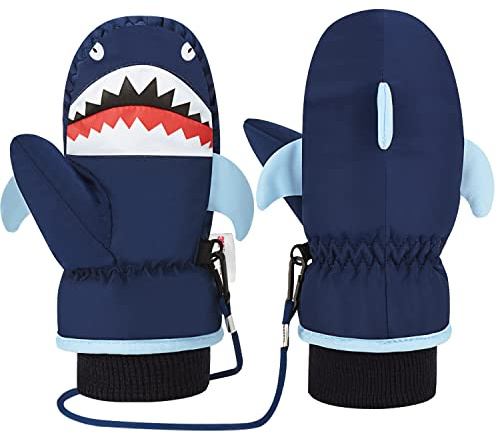 7-Mi Guanti da neve per bambini TPU impermeabile in pile termico caldo antivento in morbido cotone anti-perso Winter Snow Mitten per bambini Ragazzi Ragazze 4-6 anni