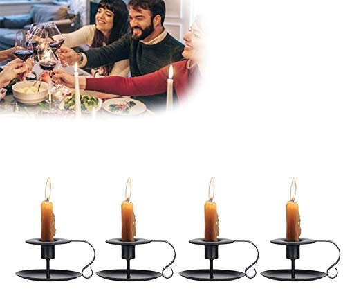 HOTLIKE Kerzenständer 4er Set, Leuchter Kandelaber, Kerzenhalter Stabkerze Metall Deko Kerzenleuchter Kreativ Vintage Kerzen Ständer für Valentinstag Weihnachts Hochzeit Esstisch Deko, Schwarz (4 Pcs)