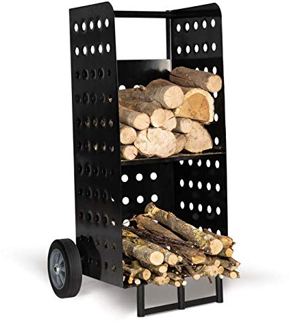 IDMarket - Carrello porta legna in acciaio nero 40 x 40 x 100,5 cm per camino