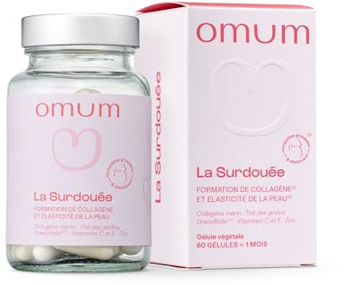 OMUM - La Surdouée - Complément Alimentaire au collagène marin - Elasticité, hydratation beauté de la peau - Compatible grossesse et allaitement, sans gluten ni gélatine - 60 gélules 1 mois de cure