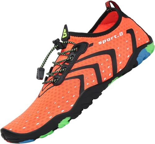 SAGUARO Badeschuhe Damen Herren Wasserschuhe Schwimmschuhe Schnelltrocken Aquaschuhe Strandschuhe Leicht Neoprenschuhe Surfschuhe rutschfeste Tauchschuhe Wassersportschuhe Stil 3:Orange Gr.43 EU
