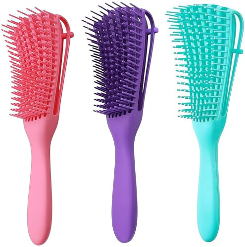 ZHOUHON 3 Pièces Brosse Démêlante, Brosse à Cheveux Crépus, Brosse Démêlante pour Cheveux Bouclés, Peigne Démêlant Cheveux pour Afro Texturé 3A à 4C Kinky Ondulé.