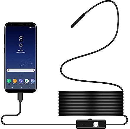 Ghopy 3 in1 USB Endoscope Inspection Camera, 2M IP67 Waterproof Camera Borescope with 8 Adjustable LED Lights and Snake Cable for Smartphone/PC/Laptop/Computer Android IOS (Hard Line)