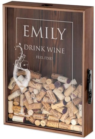 Maverton Personalised Cork Catcher for Woman, Bottle Opener Attached | Beer caps Collector, Wooden Box with a Transparent lid for her, Engraved Birthday Gift Winery