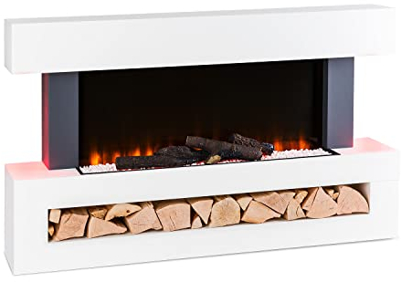 Klarstein Deko Kamin mit LED-Flammen, Elektro Kamin mit Heizung, 2000W Elektrischer Kamin, Sparsamer Kamin Elektrisch, Wandkamin mit Fernbedienung & Timer, Elektrische Kamine mit MDF-Gehäuse