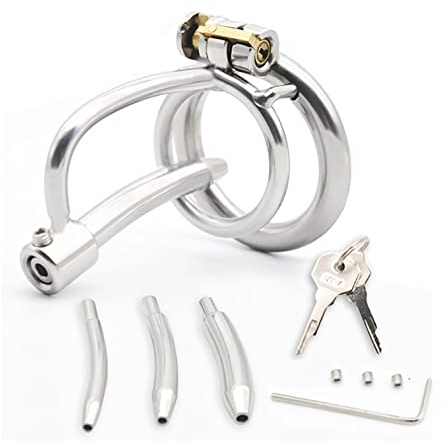 SeLgurFos Peniskäfig keuschheitskäfig mit 3 Kathetern Edelstahl Chastity Cage Hohl Atmungsaktiver Keuschheitsgürtel Männer Bondage Sex Toy (50mm)