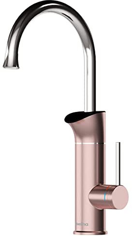 Briwellna Durchlauferhitzer Wasserhahn mit Digitaler Anzeige, 220V Tanklose Elektrische Heizung Küche, 360 Grad drehbarer elektrischer Wasserhahn(Gloden Rose)