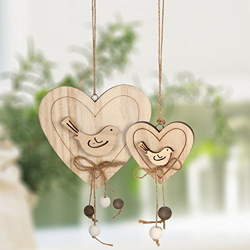 2 Stück Deko Herz Hänger Holz Herzhänger Herz Vogel Anhänger für Tür & Fenster Natur-Deko zum Aufhängen Hängedeko Skulptur Wanddeko Hochzeitsdeko Raumdeko Geschenk für Wohnzimmer Fensterdekoration