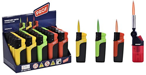 Sturmfeuerzeug Turbo Jetflame Gas Feuerzeug Color Flames, 25 Stück + 1x (Konsumany® Stab- Sturmfeuerzeug 12,5 cm Lang)