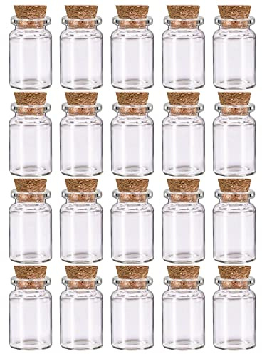 FVIZAL Spell Jars, 20 Pcs Small Glass Bottles with Cork Lids 8ml Mini Jars Message Tiny Wishing Miniature Potion Bottle for Halloween Decorations Diy Arts Crafts Weddings Jewelry