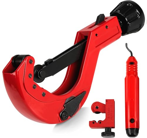 3Pcs Tubing Cutter Set with Fast Quick-Adjust - 1/4 to 2-1/2 Outside Diam. for Copper Pipe, PVC, Plastic, Aluminum with Extra Cutting Wheel, Deburring Tool, Mini Tubing Cutter Tool 1/8 to 7/8