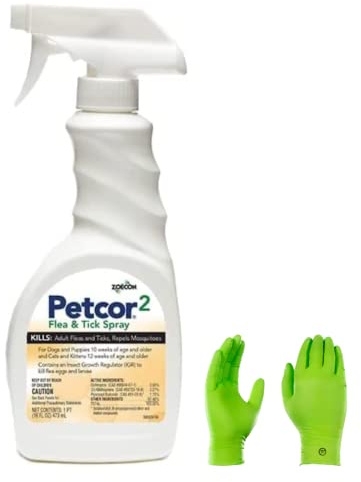Petcor Pet Flea & Tick Spray - Easy-use Spray - Kill Ticks, lice, Fleas, and Mosquitoes on Dogs, Cats, Puppies, and Kittens | USA Supply Gloves | USA Supply Pest Identification Card
