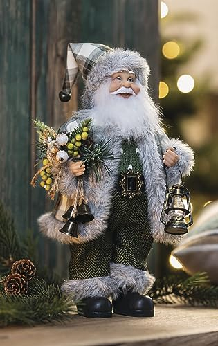 Dekoleidenschaft Dekofigur Weihnachtsmann Green im Schotten-Look, grün kariert, mit Laterne und Glöckchen, 30 cm hoch, Weihnachtsdeko-Figur Santa Claus, Nikolaus