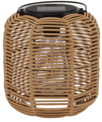 Solarlaterne für Außenbereich, Rustikale Hängeleuchte aus Eisen-Kunststoff-Rattan, Automatische Gartenbeleuchtung, Wasserdicht, 17,5 x 19,2 cm, Warmes Licht