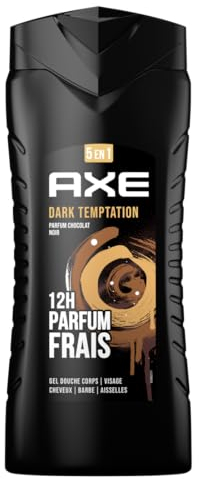 AXE - Duschgel für Herren, 5-in-1, Dark Temptation, 24 Stunden, feuchtigkeitsspendend, 87% natürliche Inhaltsstoffe, Schokoladenduft, 400 ml