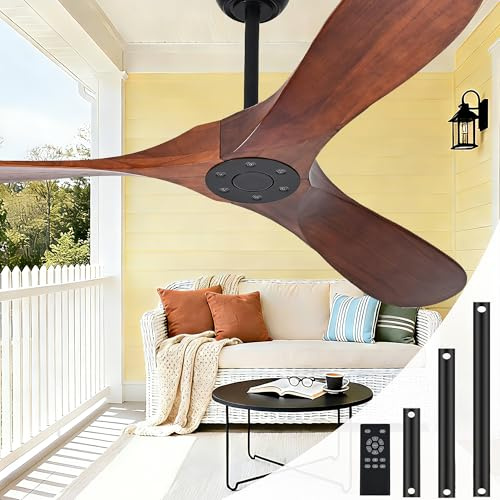 Zronon 60 Inch Ceiling Fan No Light, Wood Indoor Outdoor Ceiling Fans for Patios Living Room Bedroom Gazebo, Big High CFM Wet Rated Wooden Propeller Ceiling Fan for Sloped Ceiling (Walnut)