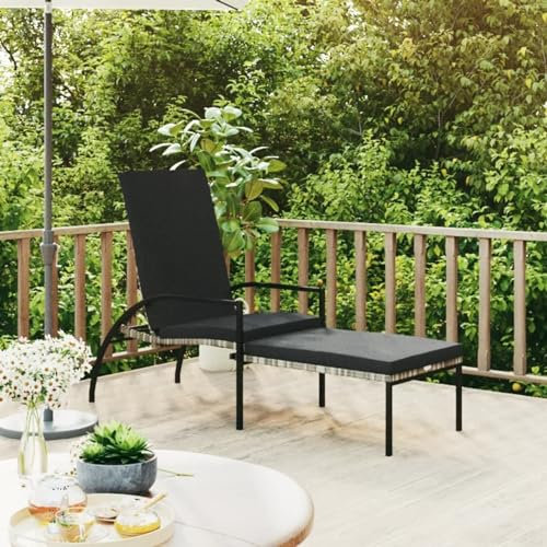 ZEYUAN Sonnenliege mit Fußhocker, Balkonliege, Gartenliege, Sonnenbett Outdoor, Gartenliegestühle, Freizeitliege, Strandliege, Gartenmöbel, Himmelsliege, PE-Rattan Grau