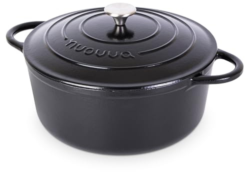 Gusseisen-Dutch Oven mit Deckel – Emaille-Schmortopf mit Antihaft, Ofenfest bis 260°C – Schwarz, 6.9 Liter, 30 cm – von Nuovva