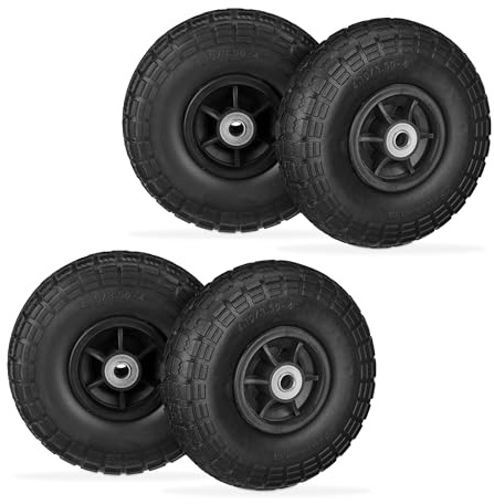 Relaxdays 4 x säckkärrhjul, punkteringssäker, massivt gummi, 4,10/3,50-4 tum, plastfälgar, upp till 150 kg, 260 x 85 mm, svart