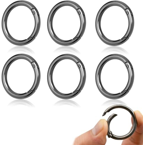 KSJEHW 6 Stücke Rund Karabinerhaken, Karabiner, Ringkarabiner mit Federöffnung, Metall Kleine O-Ring Frühling Snap Clips für Schlüsselanhänger Rucksack Anhänger(Schwarz, 25mm)