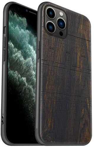 Carveit Coque en Bois pour iPhone 11 Pro Étui Protection Artistique Cover TPU Souple de téléphone Antichoc Compatible avec Apple 11 Pro Etui (Bois Sombre-Art Architectural Baroque)