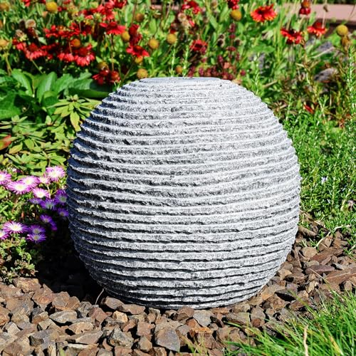 CLGarden Granit Springbrunnen Kugel 30cm geriffelt mit Bohrung für Gartenbrunnen Kugelbrunnen Wasserspiel DIY