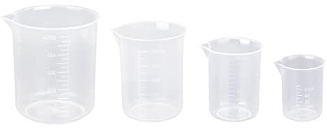 Set di 4 misurini in plastica trasparente, 50/150/250/500 ml, bicchieri graduati da laboratorio, riutilizzabili per la miscelazione di olio liquido, resina alimentare, perfetti per vernici in silicone