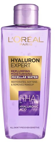 L'Oréal Paris Hyaluron Expert Replumping Micellar Water, Concentrated Hyaluronic acid, effectively removes makeup on face and eyes, hydrated and softer skin, 200ml