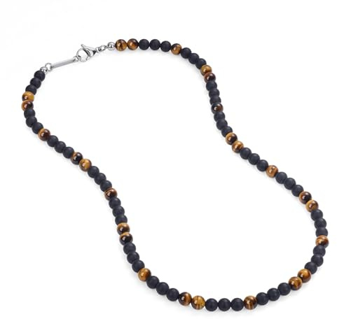 GAVU Collar de Piedras Naturales para Hombre, Collar Hombre Ojo de Tigre Ónix Mate Piedras Semipreciosas 65cm