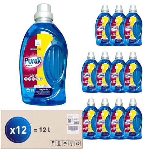 PUROX COLOR Detergente Lavadora Líquido Gel (33 Lavados x12) – para ropa de color, elimina manchas, totalmente enjuagable, ecológico, protección antical, 1 L Multipack 12 Unidades