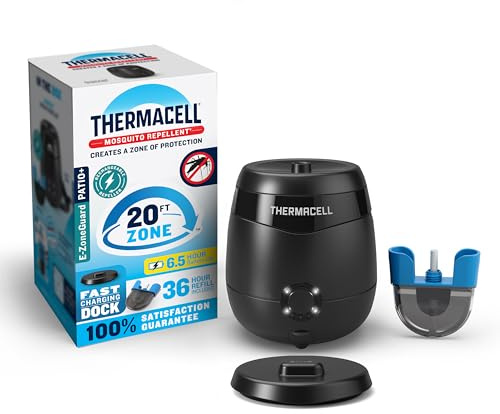 Thermacell Mosquito Repellent E-Series Rechargeable Repeller; Patio Shield 20’ Mosquito Protection Zone; Includes 36-Hr Repellent Refill; No Flame or Scent; Bug Spray and Bug Zapper Alternative