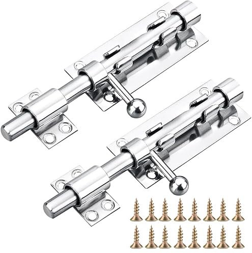 2 Stück Abschließbare Türriegel mit Vorhängeschloss Loch, V2A Edelstahl Schieberiegel 160mm (6 Zoll), Silber Bolzenriegel Massiv, Riegelschloss Torriegel Schubriegel mit 16x Schrauben