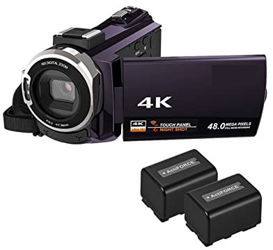Caméra vidéo, caméscope, Caméscope de caméra vidéo numérique 4K 1080P 48MP WiFi Digital 16x Zoom caméscope enregistreur avec écran tactile capacitif à 3 pouces Ivre Vue infrarouge pour les réunions de