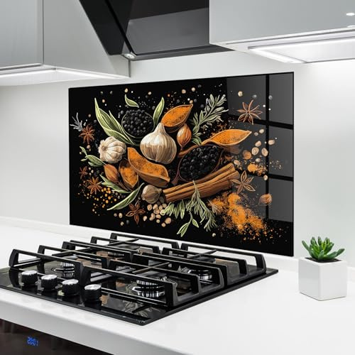 ARTHUB® Küchenrückwand aus Glas 60x80 cm, 4mm ESG | Spritzschutz, Glasplatte, Herdspritzschutz, Wandschutz für Herd, Hartglas, Lebensmittel, Gewürze, Garlic and Spices