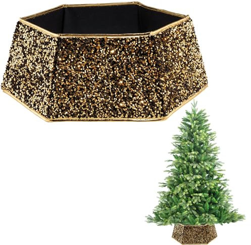 26.8inch Christmas Tree Skirt Foldable Sequin Xmas Tree Stand Base Cover Collar Trunk Basket Ring for Tree Decorations