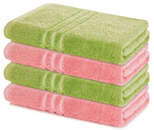 Lavea® 4er Set Duschtuch 70x140 cm, Lindgrün & Pastellrosa