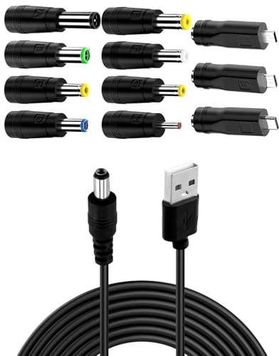USB to DC Cable, 1M Universal 5V 3A DC Power Cable DC Barrel Jack Plug Charger Power Cord with 3 USB 6.4x4.4mm 6.3x3.0mm 5.5x2.5mm 5.5x2.1mm 5.5x1.7mm 4.8x1.7mm 4.0x1.7mm 3.5x1.35mm 11 Connector Tips