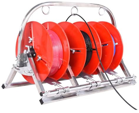 Single Axis Cable Rack - Commercial Industrial Grade Wire Dispenser Cable Pay-Off Rack with 3 Reels for Electrical Industry and Retail(Red)