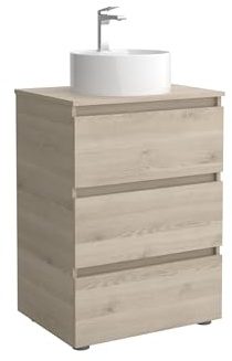 Mueble de Baño BEQUIA 3C 60cm Natural | Lavabo sobre encimera Porcelana Centrado