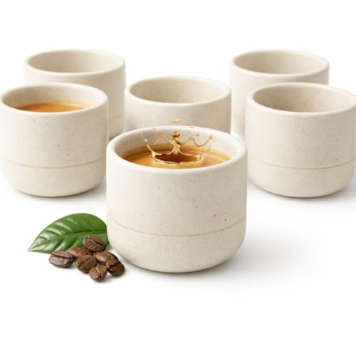 Maxito Espressotassen aus Steingut weiß mit 100 ml im 6er Set für Kaffeeliebhaber - Espresso & Kaffeetassen - Geschenke für Männer