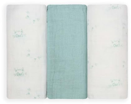 Trois Kilos Sept - 3 Stück Babywindeln – Geburt – Mehrzweck – Baumwollmusselin, geprägt – Öko-TEX® Standard 100 – Motiv Katzen – Wassergrün – 70 x 70 cm
