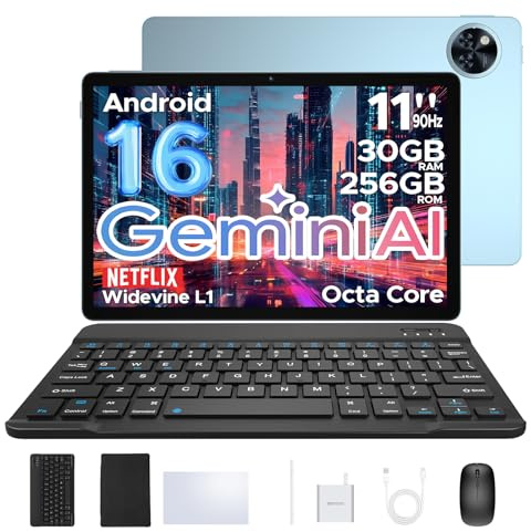 DOOGEE U11 Pro Android 16 AI Tablet, 11 Inch Android Tablets, 30GB RAM+256GB ROM/2TB, 90Hz Octa Core, 8580mAh Battery, Widevine L1|Gemini AI|5G WiFi, Tablet with Pen, Keyboard, Mouse&Case