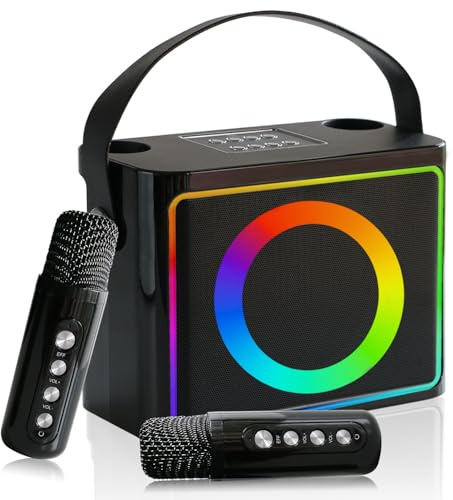 Karaoke Adulte, Enceinte Karaoke 2 Micro sans Fil, Kit Karaoke Complet, Machine de karaoké Portable avec système de sonorisation, Support AUX/USB/TF Carte lumières LED, Prend en Charge