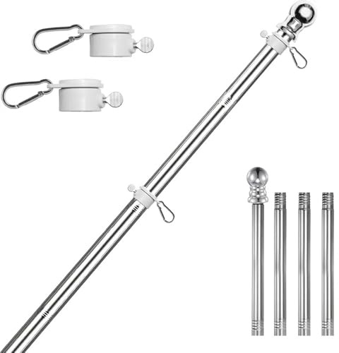 lmoikesz Kit de mât de Drapeau en Acier Inoxydable pour Porche, mât Drapeau à 360 ° pour Maison, Mural résidentiel, adapté à la Plupart des Drapeaux perforés, argenté