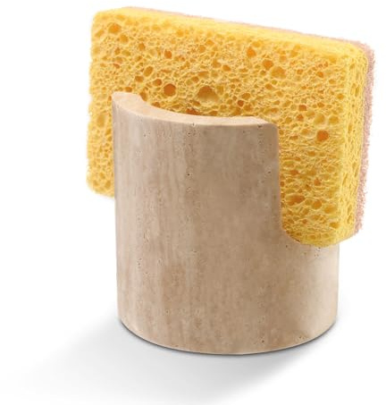 HAMAKAWA Schwammhalter Marmor, Beige Spüle Organizer, Küchen Organizer Spüle Naturstein, Küchenhelfer Aufbewahrung Travertin, Sponge Holder