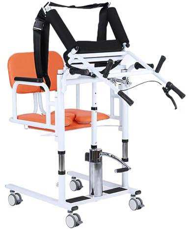 Generico Sollevatore Pazienti Idraulico, Sedia a Rotelle Idraulica Elettrico Per Sollevamento Pazienti, Con Sedile E Vasino Divisi a 180 ° Per Disabili E Anziani, Regolabile In Altezza (Orange, A)