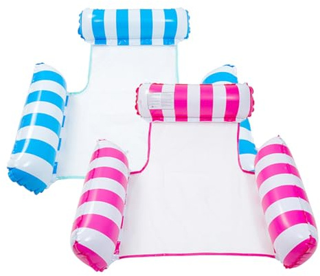 Inflatable Pool Float adults 2 Pack 4-in-1 Inflatable Water Hammock Swimming Pool Floating Chair Relax in the Swimming Pool, Beach, Bathroom,and Water Lounge Summer Holiday (Pink+Blue)