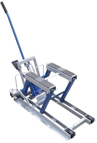 Motorcycle Lift Hydraulic Lift Stand, 680kg Capacity Heavy-Duty Mobile Workbench Repair & Maintenance Platform for Motorbikes, ATVs, Quads, and Scooters with Side Rollers & Rear Wheel Clamp (Blue)
