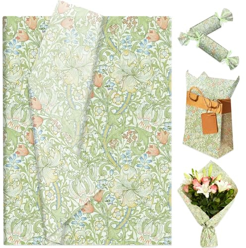 50 ark grönt sidenpapper elegant silkespapper med blommönster presentpåsar pysselmaterial förpackning röd grön förpackning för bröllop semester bröllopsfest födelsedag