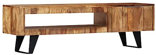 HETFTJN TV-Schrank 140x30x40 cm Massiv Akazie Holz Lowboard mit Stahlgestell Modernes Sideboard Fernsehtisch für Wohnzimmer Büro Flur